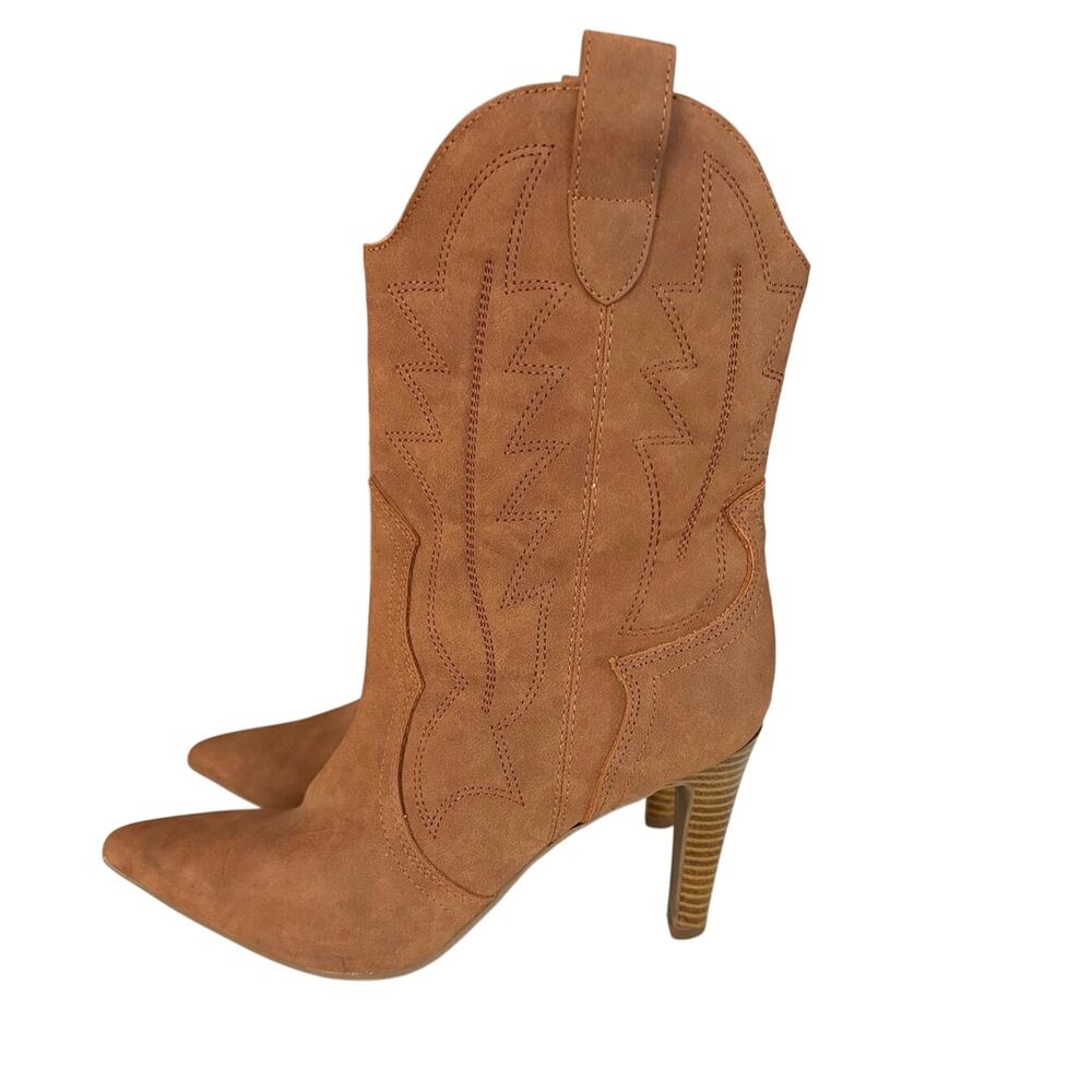 Indigo Rd tan Western high ankle boot stiletto heels sz 7 womens pointed toe